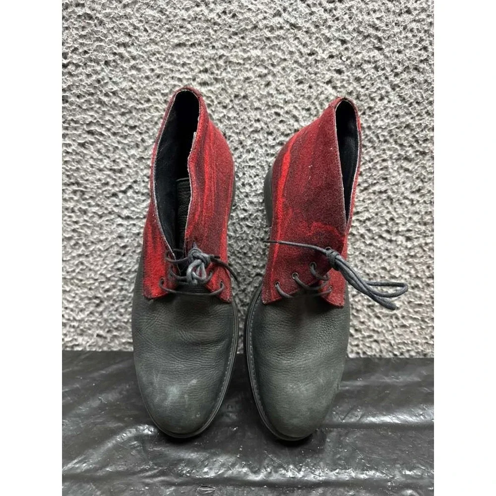 Profession Bottier Suede & Leather Lace-Up Chukka Boots Red Black Men Size 42 EU